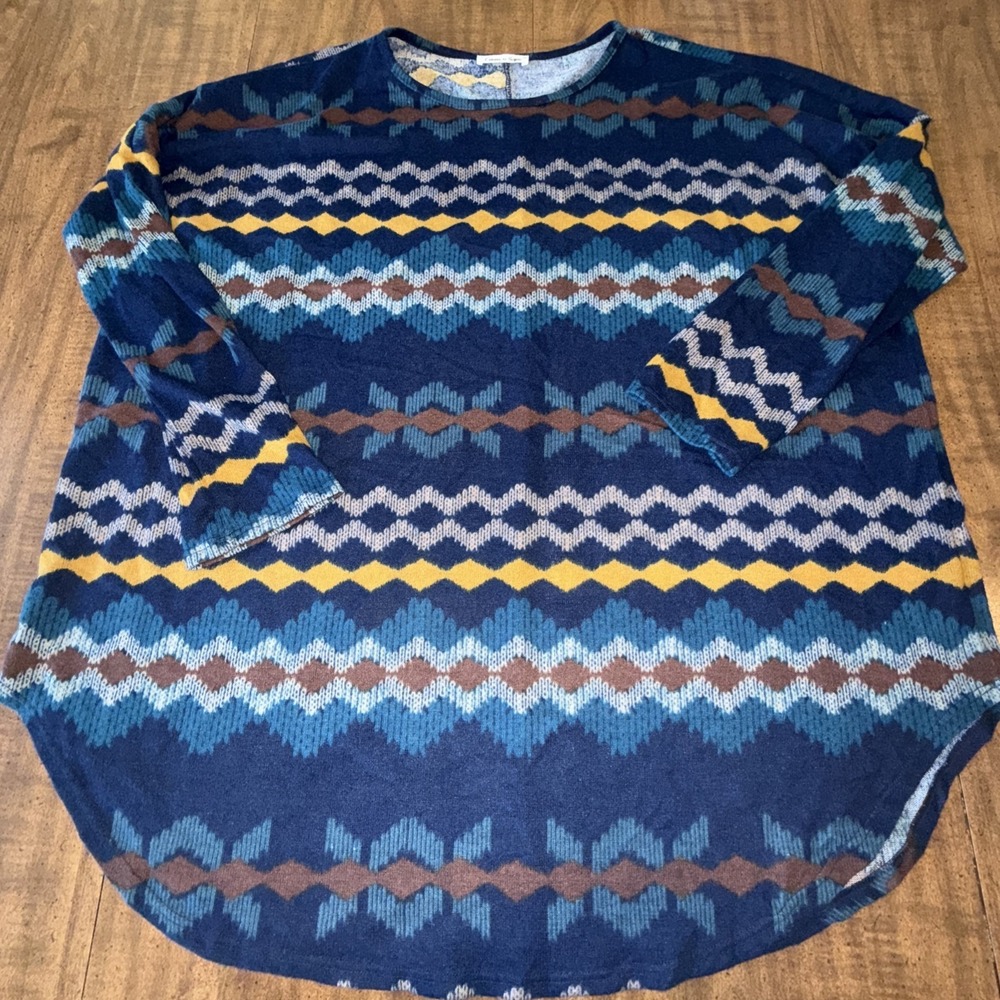 Cream n Sugar Pullover Top Women's Long Sleeve Geometric Pattern 3X‎ Multicolor